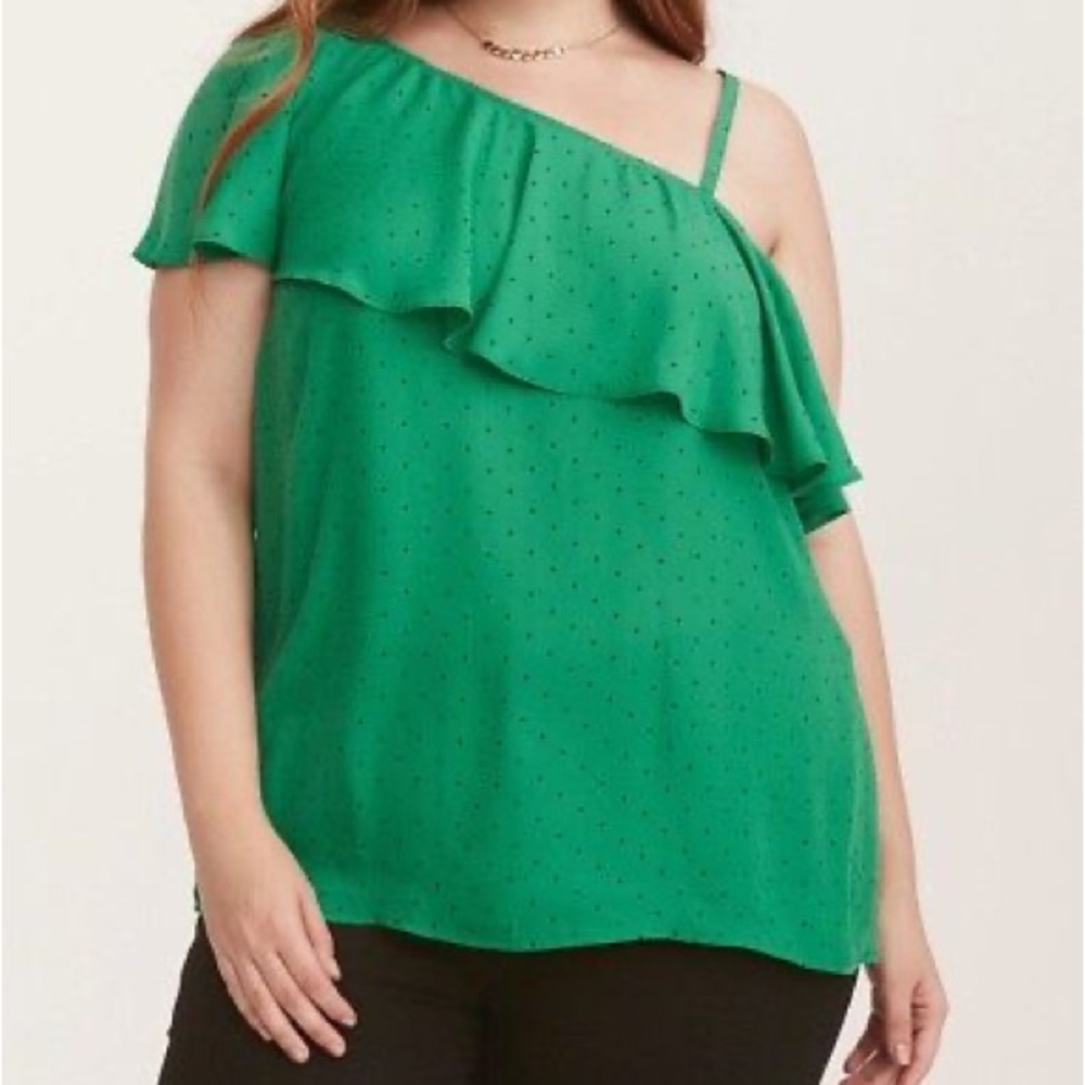 Torrid Green Black Polka Dot One Shoulder Top Sz 2X
